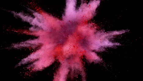 super slow motion of colored powder explosion isolated on dark background.