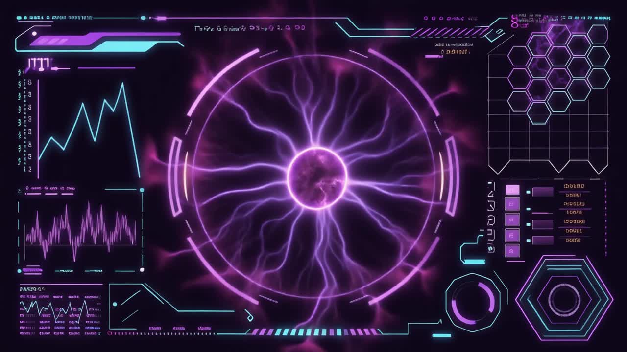 Futuristic Digital Interface with Glowing Plasma Energy Core