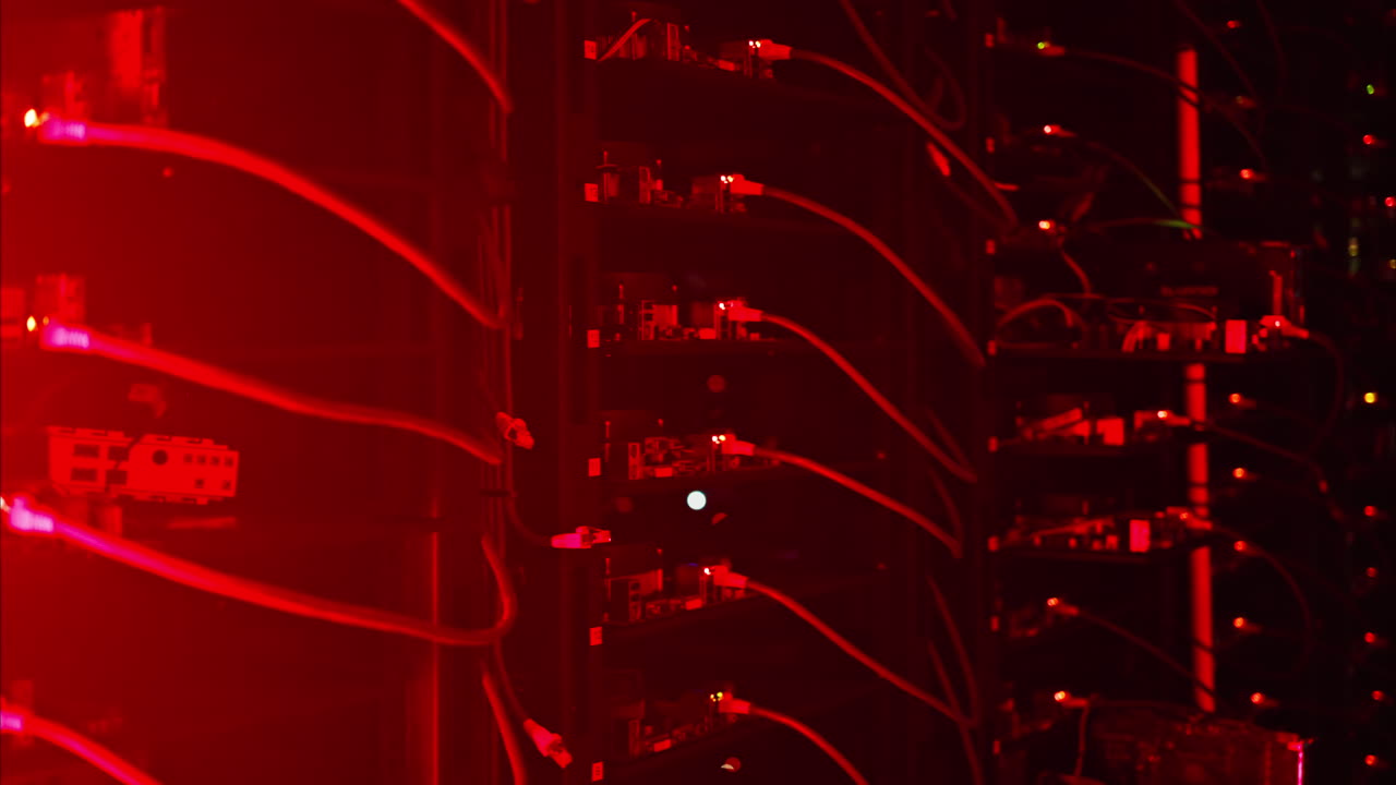 Alert signal with flashing red lights in a server room