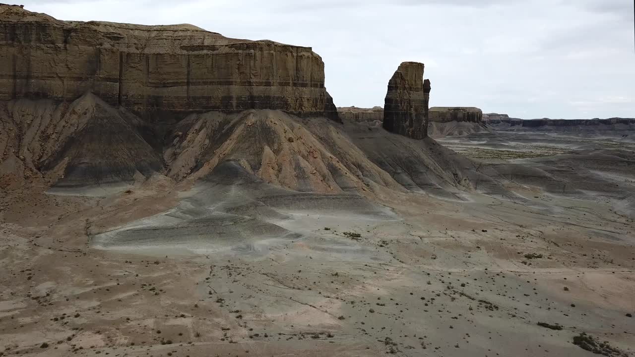 Aerial View of Factory Butte Sandstone Rock Formation and Desert Landscape of Utah Desert