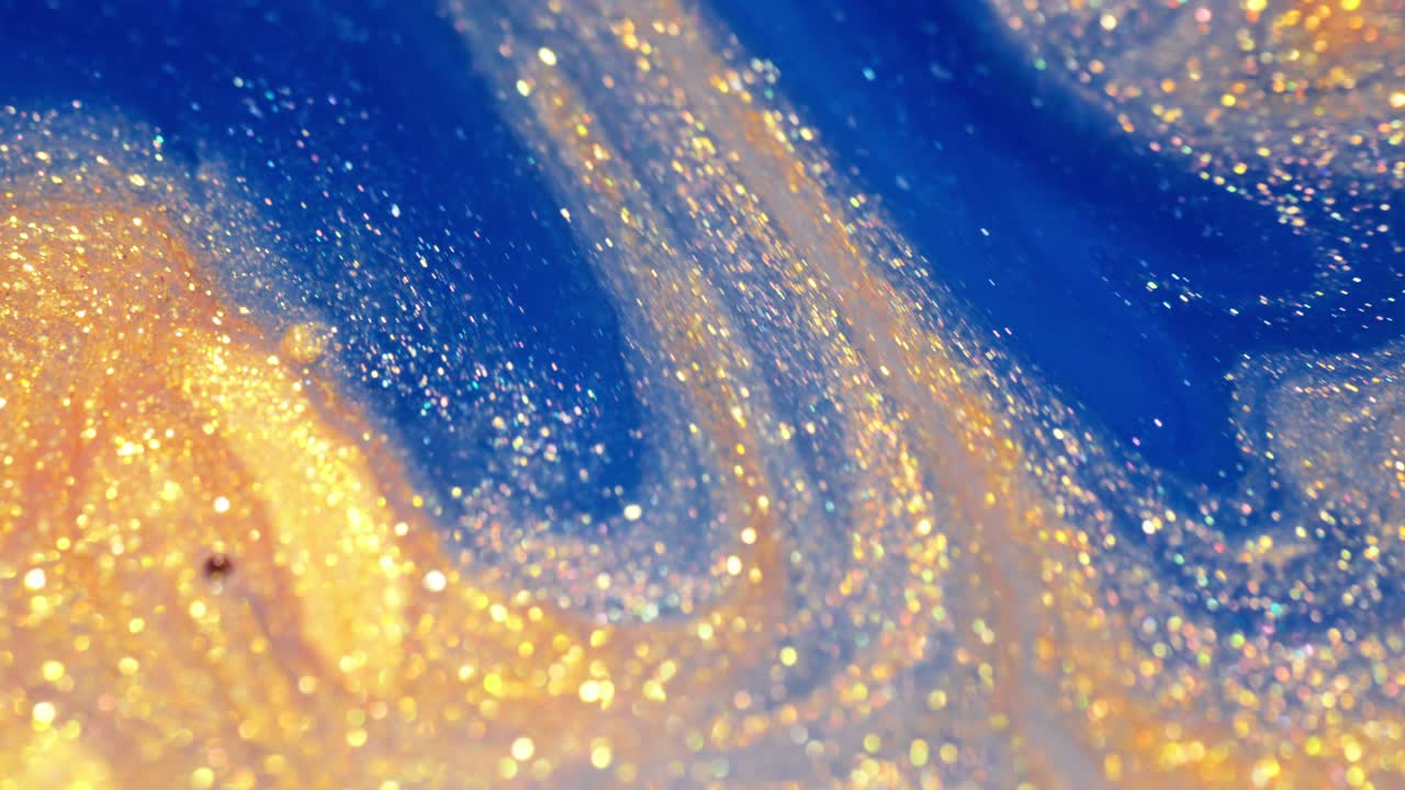 golden blue Flowing Color Shapes in Slow Motion Abstract Art