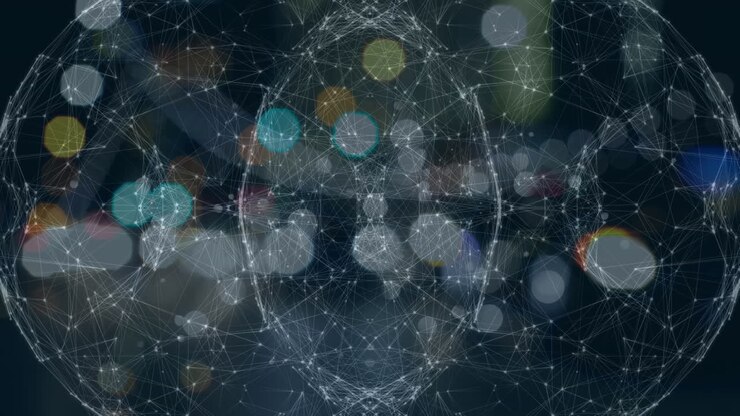 Animazione di una rete di connessioni su luci brillanti su sfondo scuro