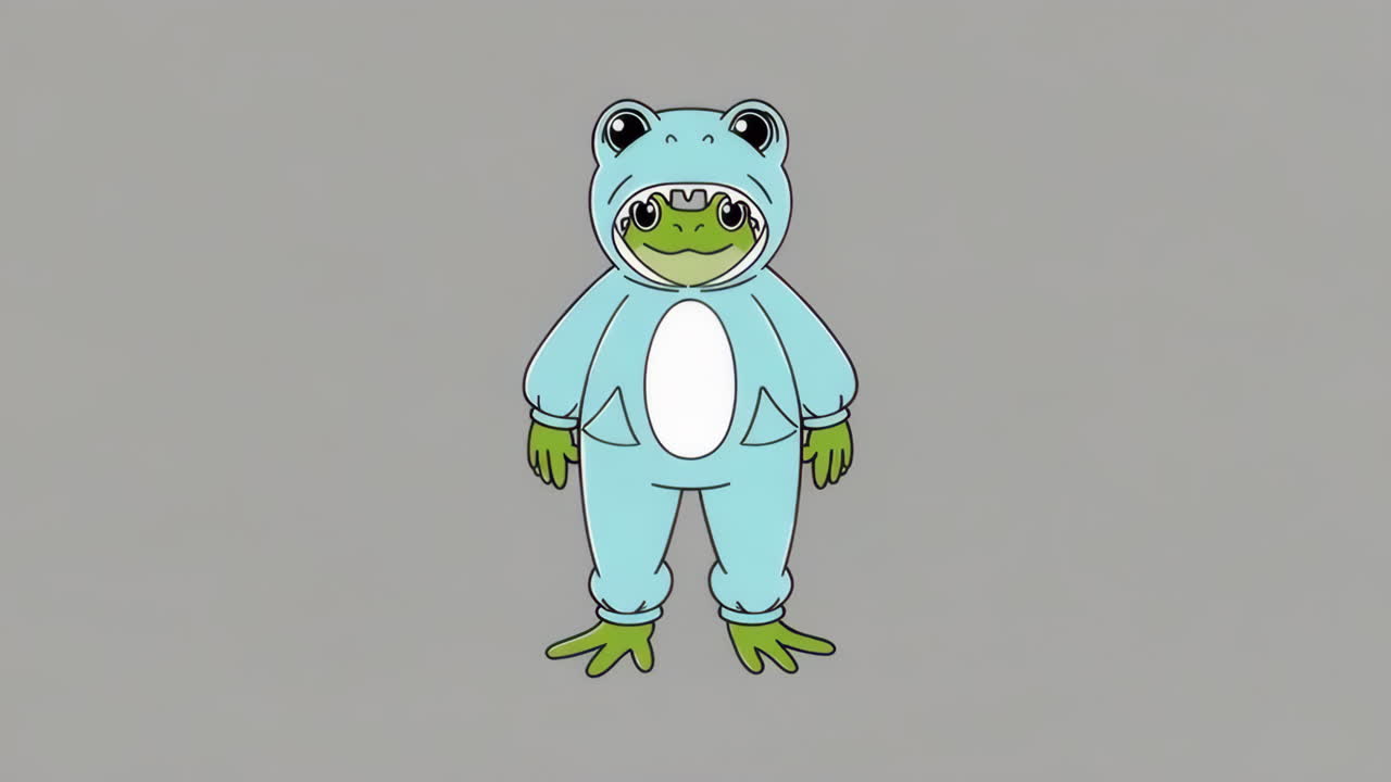 Cartoon Frog in a Blue Frog Costume