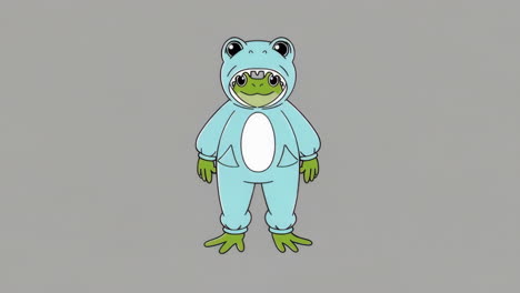 cartoon frog in a blue frog costume