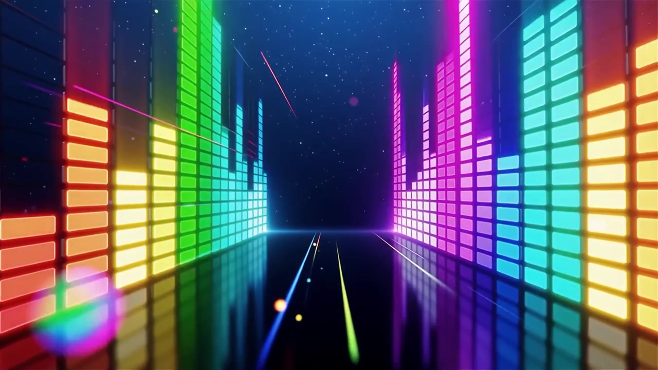 Futuristisk regnbuefarvet neon musik equalizer visualisering baggrund.