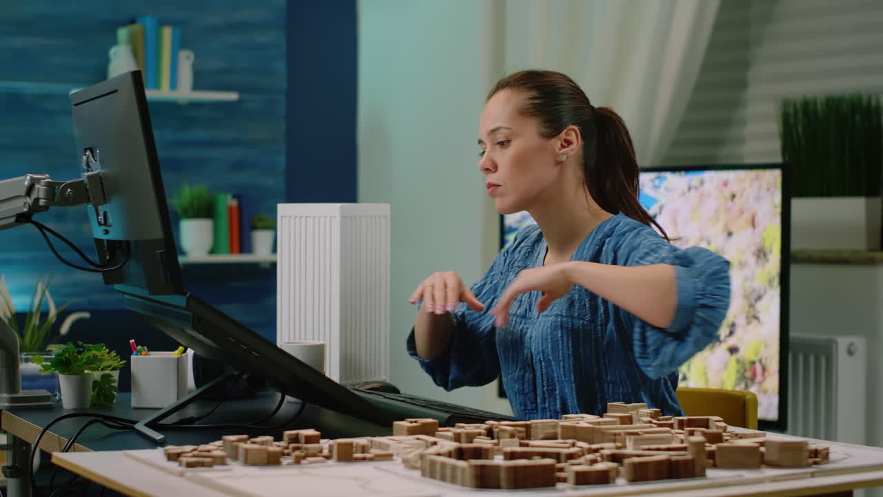 Woman working as engineer designing building model