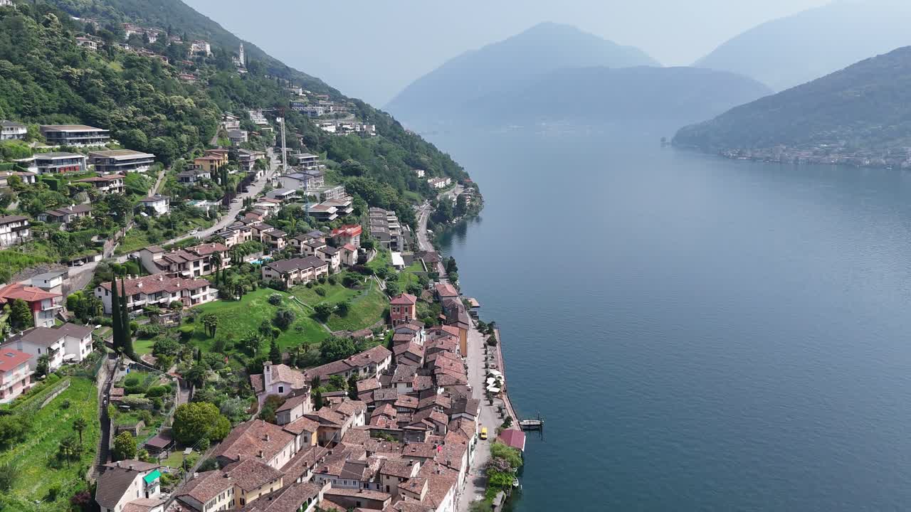 Morcote village Lake Lugano Switzerland drone,aerial high angle