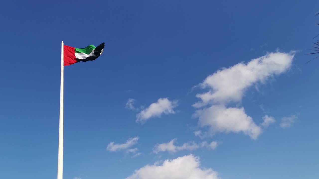 바람에 흔들리는 uae 국기