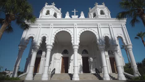 low angle view of the historic sacred heart catholic church on galveston island, texas