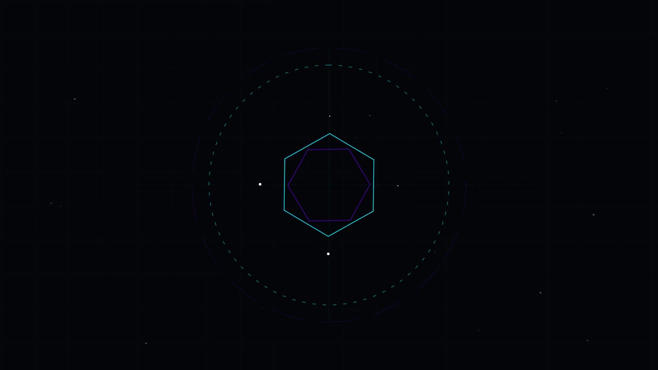 Abstract Geometric Hexagon Animation with Rotating Orbital Dots