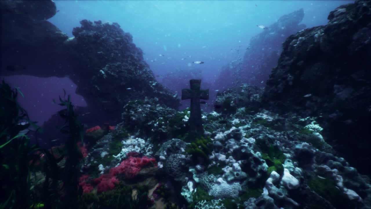 misteriosa cruz submarina en el arrecife de coral