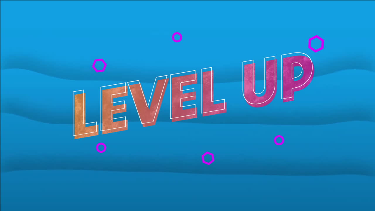 nivel de animación de texto sobre formas azules sobre fondo negro