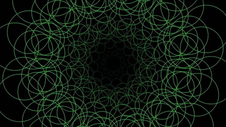 Círculos Geométricos Verdes Abstratos Pulsando em Efeito Túnel