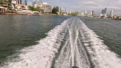 speedboat journey along a city's riverfront