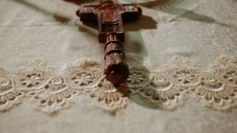 traditional orthodox wedding crowns, religious objects on the altar