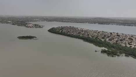 panorama drone shootage of the lake botar in sanghar showing the beautiful landscape and nature