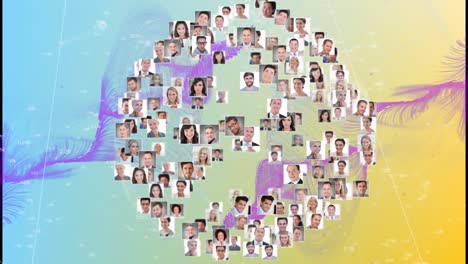 animación del globo con conexiones y fotos de personas.