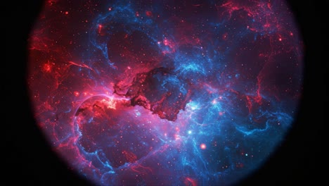 a breathtaking cosmic display of vibrant colors in the depths of space, showcasing the stunning contrast of red and blue hues mingling among celestial formations and stars