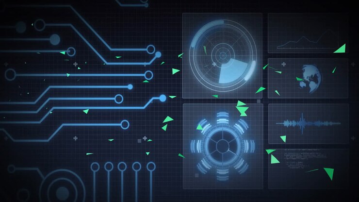 Animation of futuristic digital interface with circuit patterns in school setting