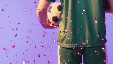 animation of caucasian male soccer player over confetti