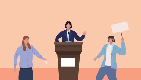 election day animation with candidate in speech podium and people