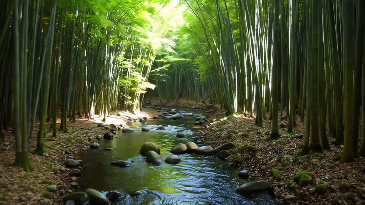 Serene Bamboo Forest with Stream