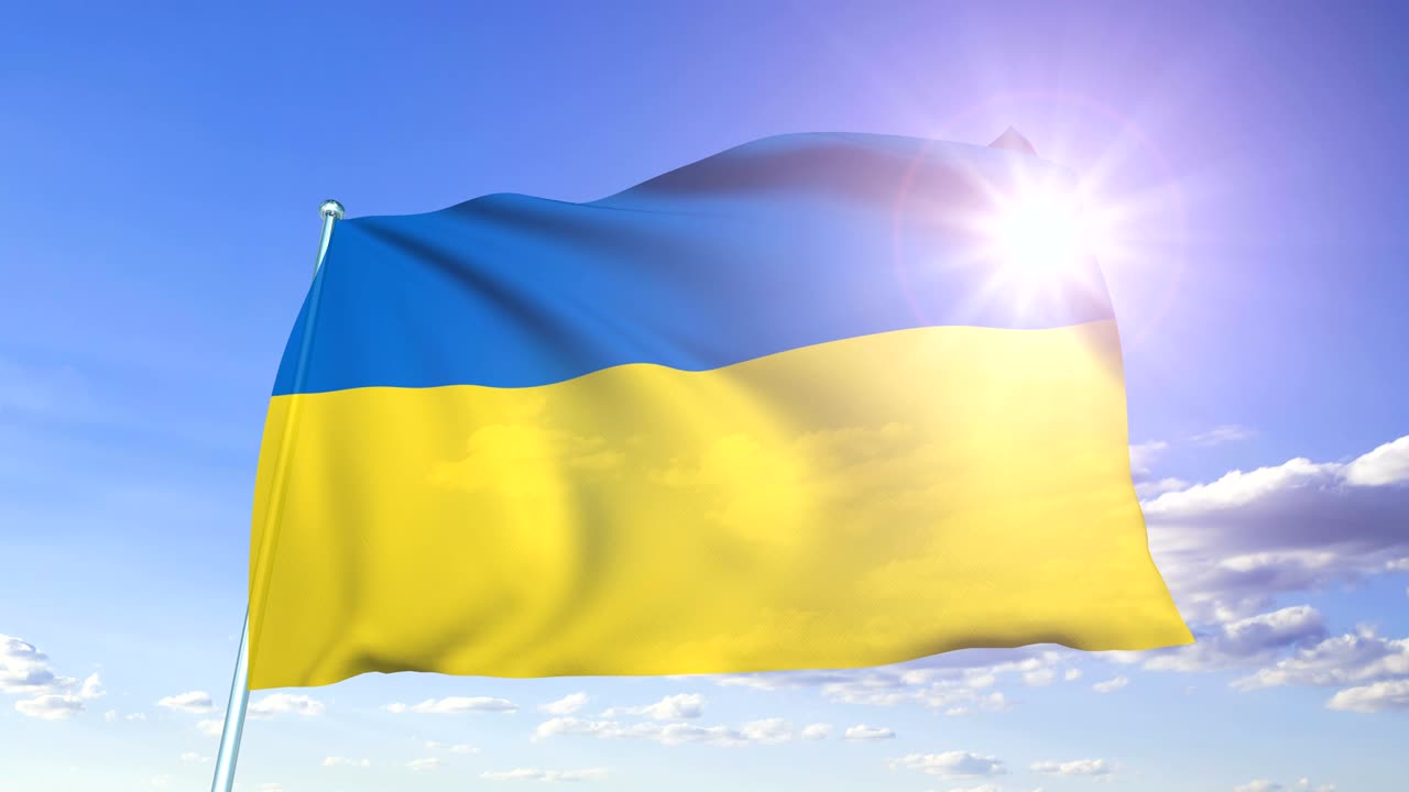 우크라이나의 발은 구름이 가득한 하늘을 배경으로 천 구조로 (loopable)