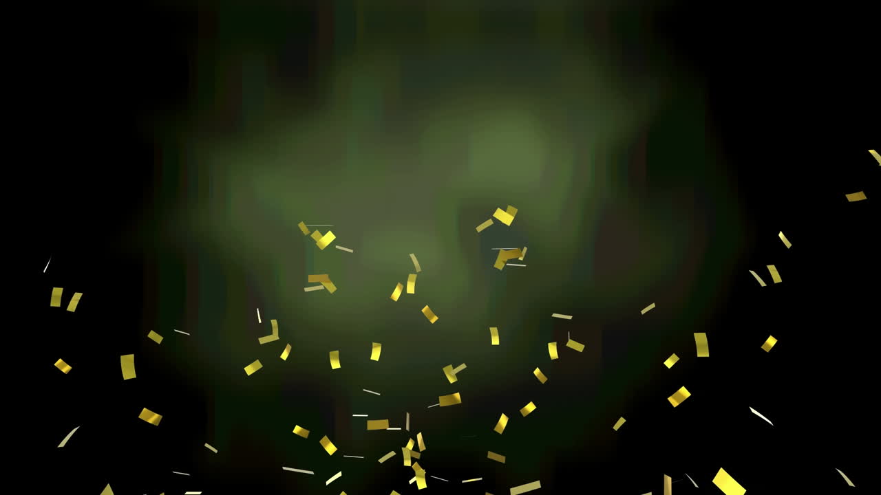 Animasi confetti emas berjatuhan di atas latar belakang hijau