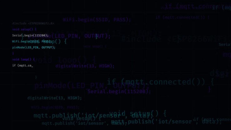 Programming Code Scrolling on Dark Digital Screen