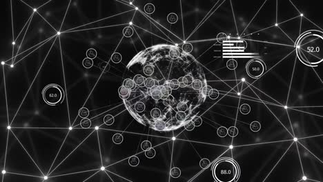 animation of statistics, globe with network of connections