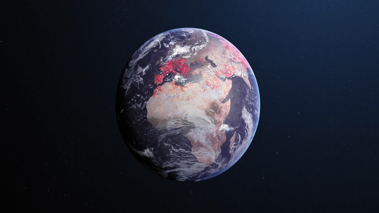 지구가 회전하고 파란색 어두운 배경에서 색을 바꾸는 애니메이션