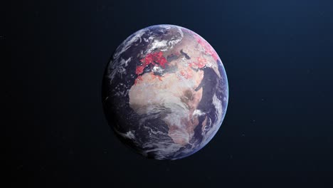 animation of the planet earth spinning around and changing colors in a blue dark background