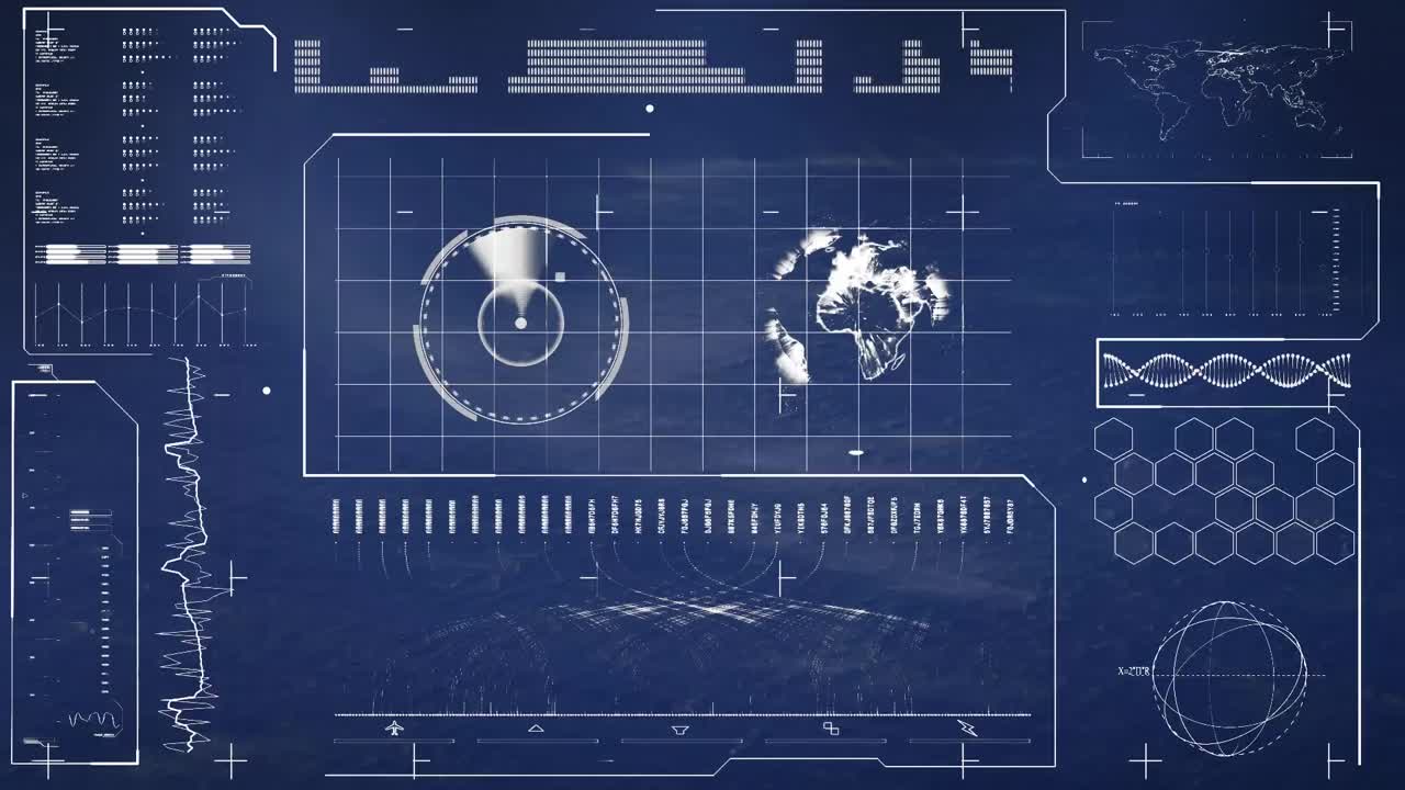 animación del procesamiento de datos con globo sobre fondo negro