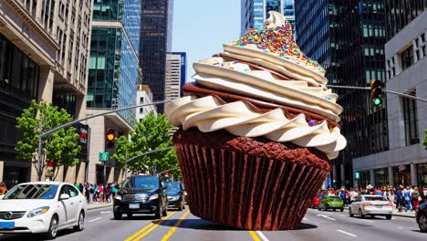 giant cupcake in a city street