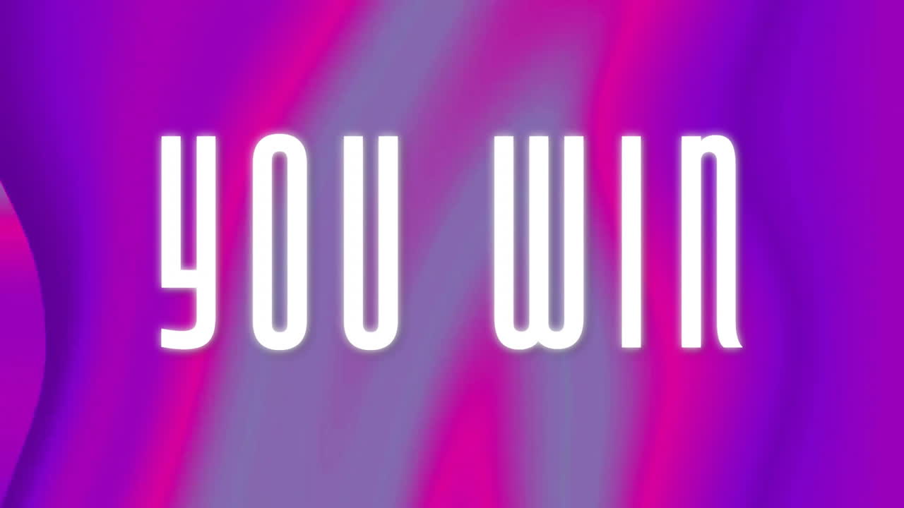 animación de usted ganar texto sobre fondo azul