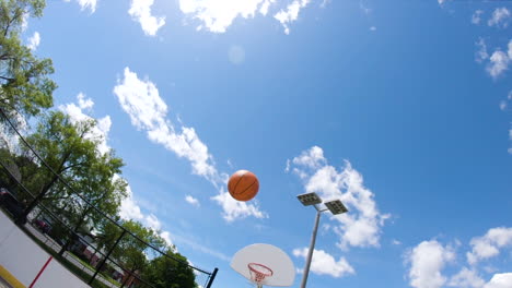 Basketball-Werfen-Und-Von-Der-Felge-Abprallen.-Einzigartiger-Kamerawinkel