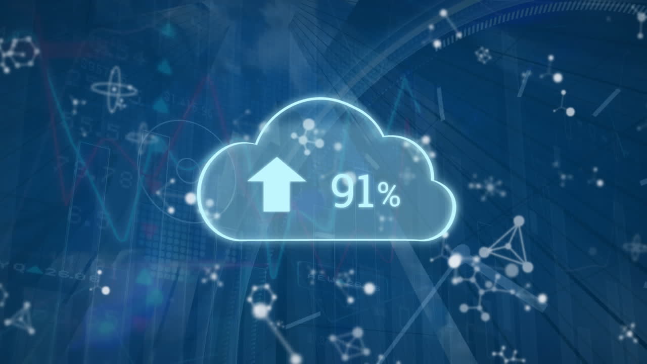 그래프와 분자에 대한 증가하는 수와 함께 구름의 애니메이션