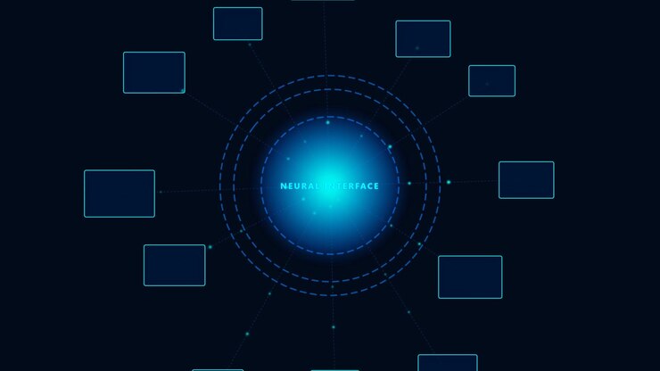 Digital Neural Interface Concept with Glowing Data Nodes