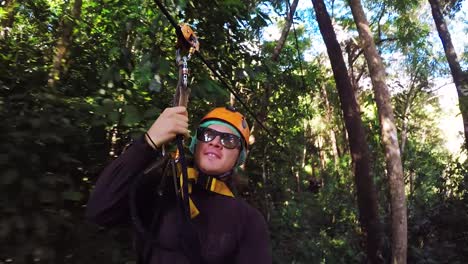 happy men on zipline thailand