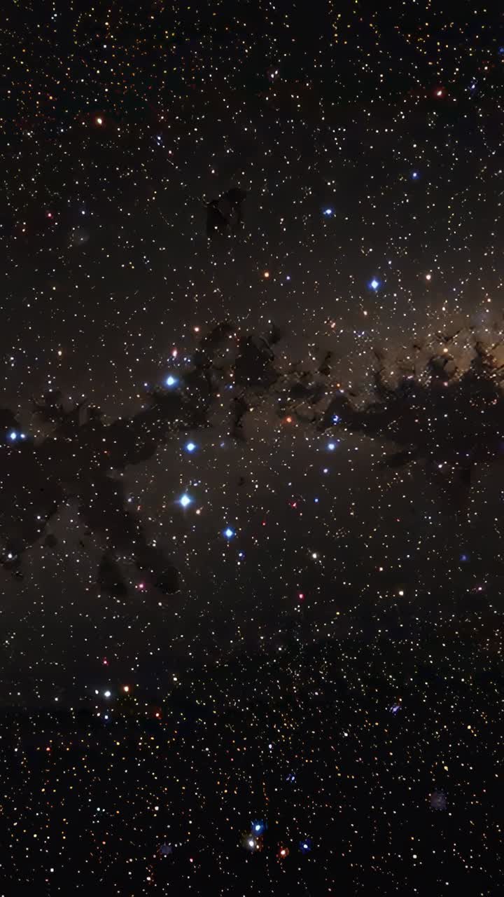 Video verticale: stelle dense della Via Lattea che si spostano a causa della rotazione terrestre sopra un cielo rurale, scie di polvere