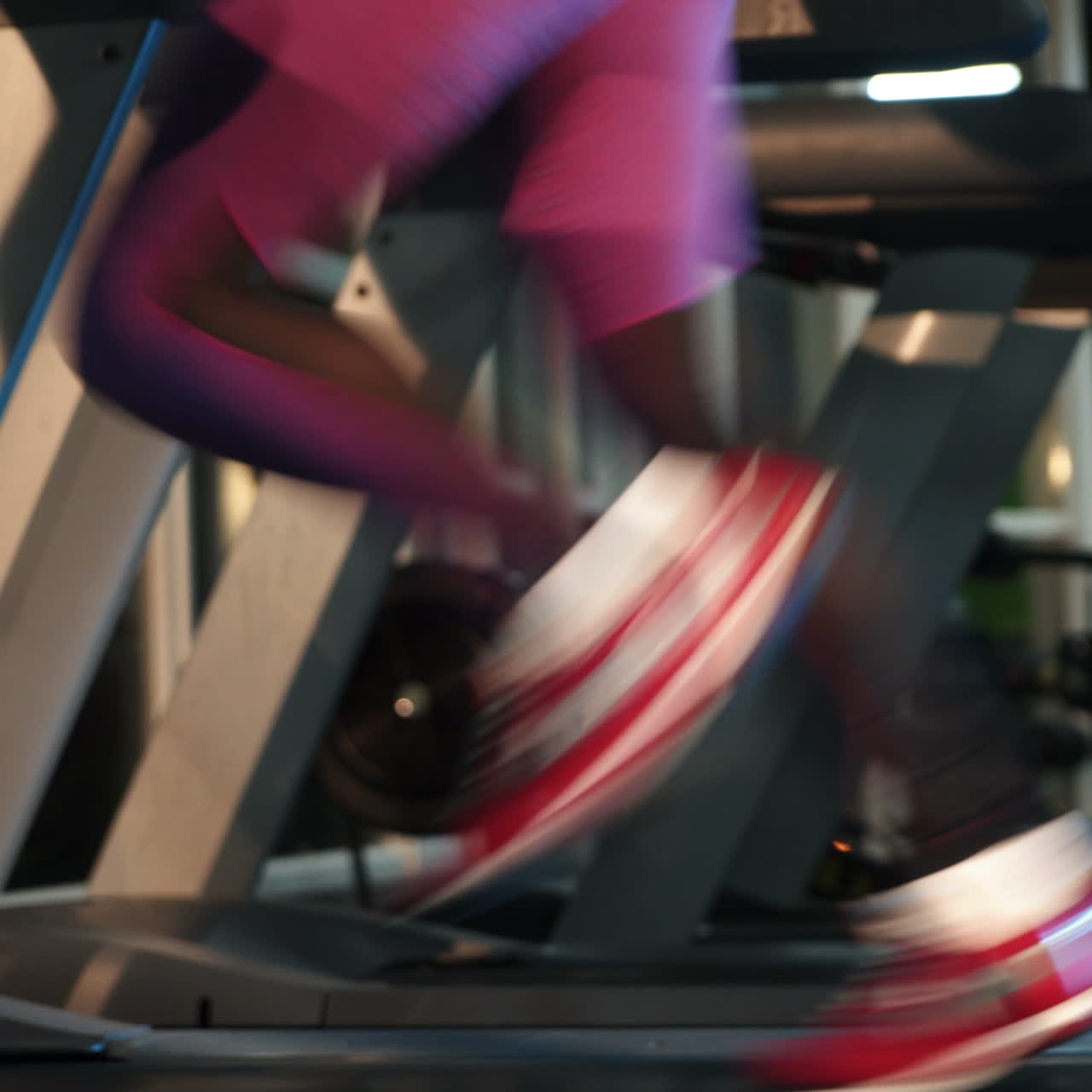 Shot view running of sports female, doing exercise on legs and feet at gym. Woman legs, training in sneakers and leggings. Concept of sport and activity. Close up