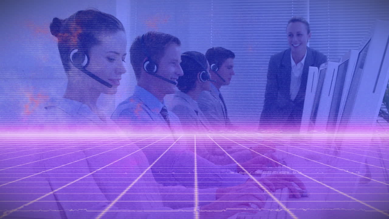 헤드 ⁇ 을 착용 한 사업가 들 위 의 빛 과 선 의 애니메이션