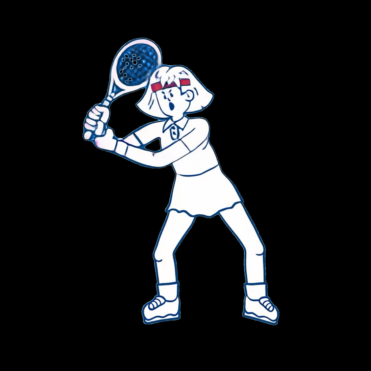 una caricatura de una mujer jugando al tenis