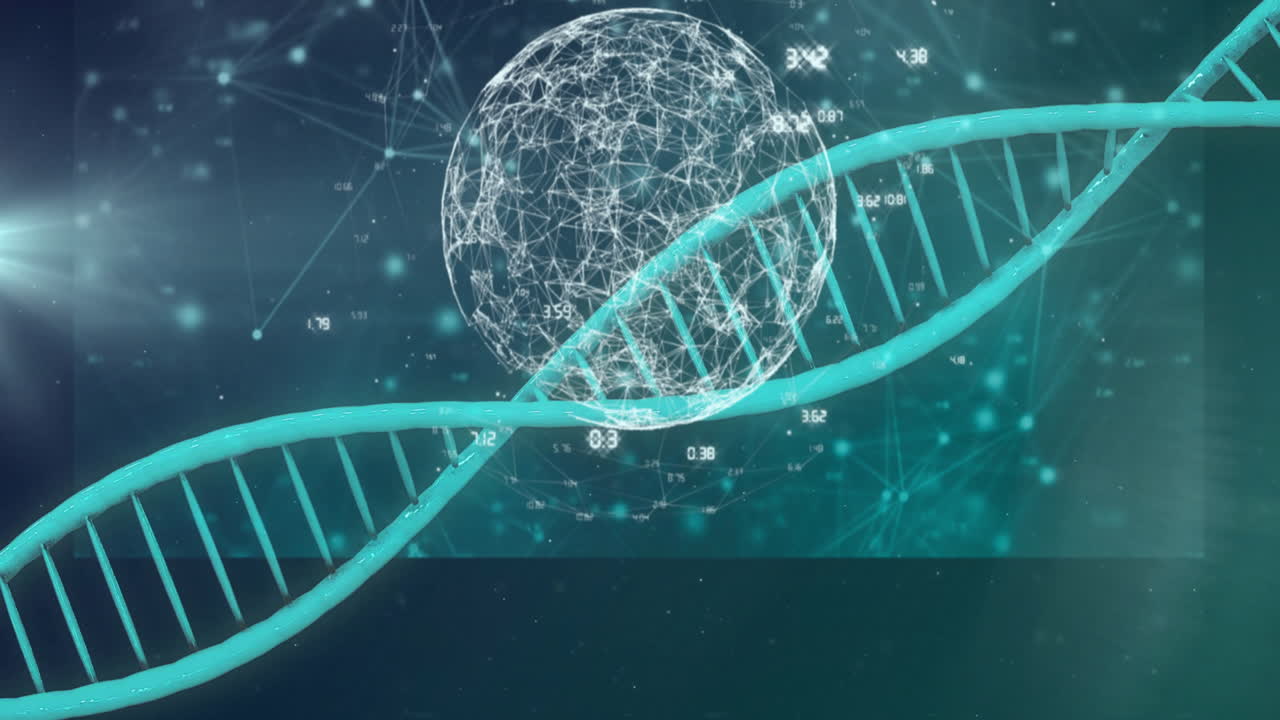 DNA strand and binary coding, processing scientific data in animation sequence