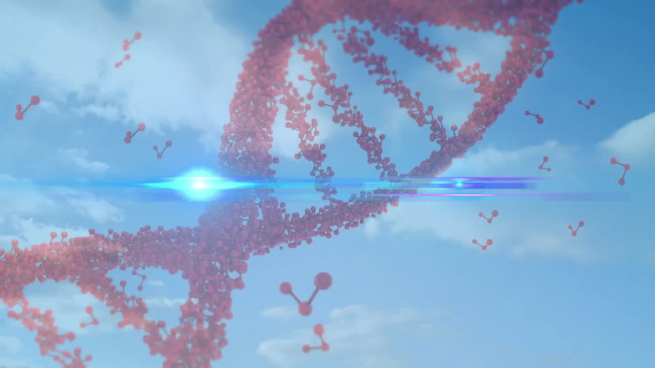 분자 위에서 회전하는 dna 가닥의 애니메이션