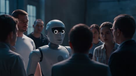 a fascinating encounter between humans and a robot: exploring emotions, intelligence, and the future of human-robot interaction in a captivating discussion
