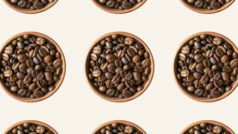 beige background with roasted coffee beans in bowls. seamless food animation concept background