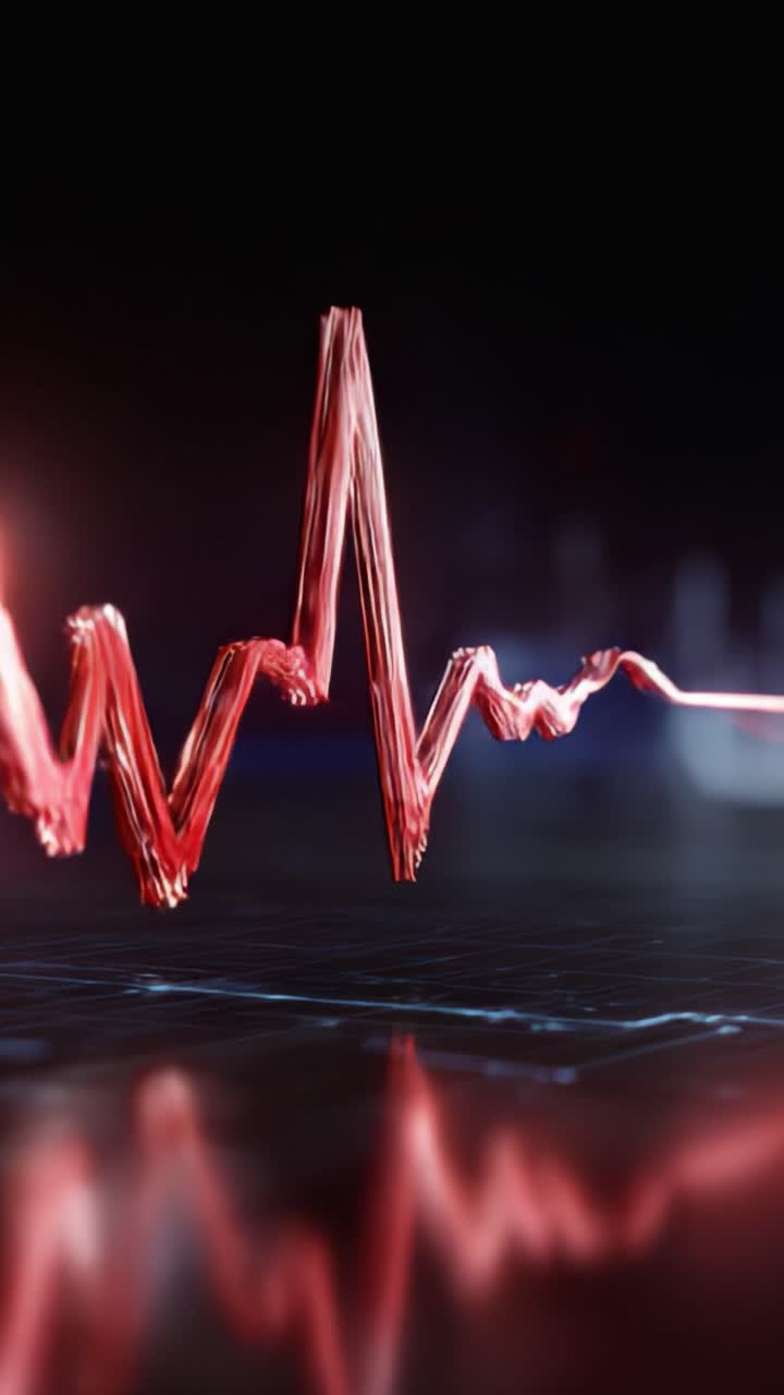 Una Rappresentazione High-Tech di una Forma d'Onda del Battito Cardiaco, con una Visualizzazione Vibrante e Dinamica di un Elettrocardiogramma, Pulsante di Energia ed Emozione