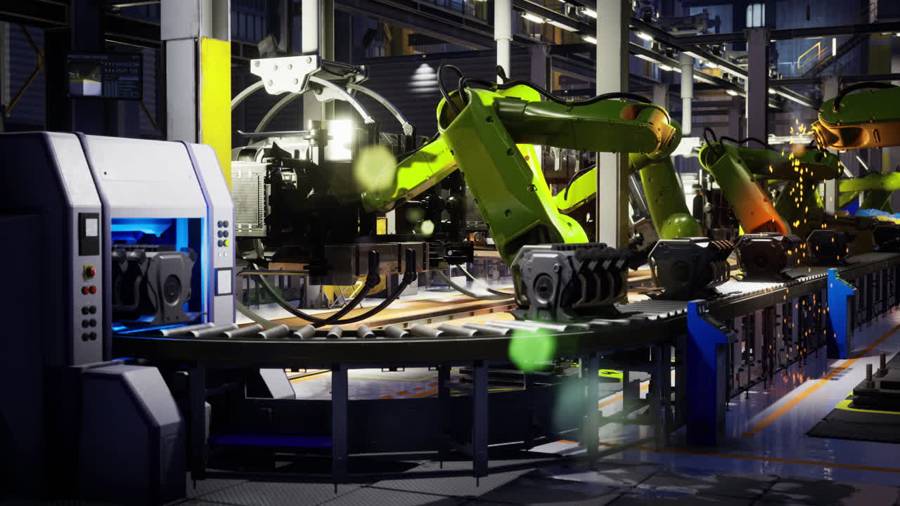 Innovative robots assemble machinery in a modern manufacturing facility