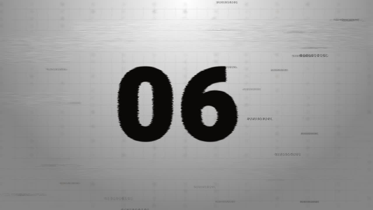 3d 4k digital countdown cinematic data with glitches ten to zero seconds heavy distortion glitch